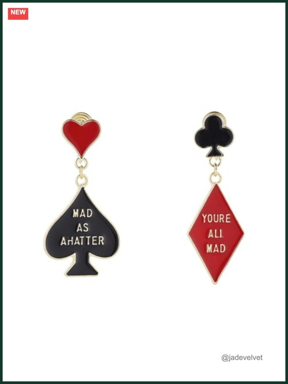 Asymmetric Rabbit Hat Poker Dangle Earrings Queen of Hearts Costume Women